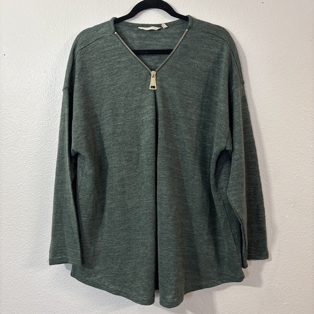 Soft Surroundings Knit Pullover Top Women's 3X Green Henley 1/4 Zip Lagenlook